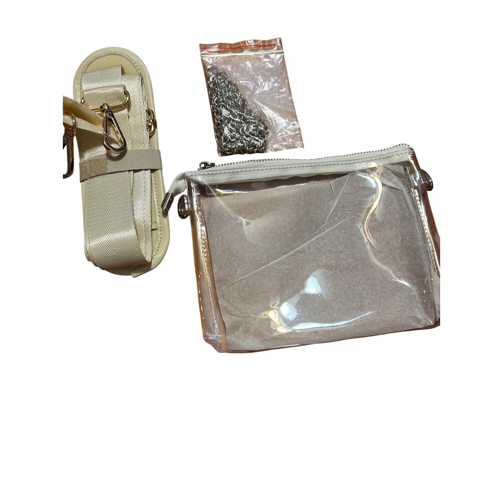 Clear Stadium‎ Crossbody Bag with Two Interchangeable Straps Cream
